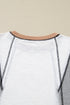 Waffle Patchwork Exposed Seam Balloon Sleeve Color Block Knit Top